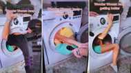 Video of nimble woman stuck in washing machine goes viral, police officer battles to help her out