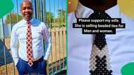 "This is art at its finest": Supportive husband markets wife's beaded ties, SA impressed