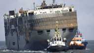 Burnt-out car transport ship limps into Dutch port