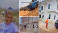 Ambitious lady shows mansion she built in 9 months, peeps want her house plan: "I started in 2021"