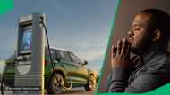Electric vehicle driver praying behind wheel while car crashes in highway in video