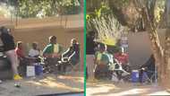 "You can't park the car there": Joburg men chill on camping chairs next to crashed BMW, SA laughs