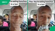 “Table before my enemies”: SA man trolls passengers with dramatic line before eating Honchos in taxi video