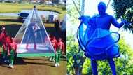 Durban July: Somizi Mhlongo makes theatric entrance in video, media personality covers face in 2 of his 7 "Out of This World" outfits