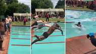Mzansi shares hilarious reaction to boy’s awkward swimming attempt at gala: “Take off was very poor malume”