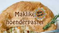 Baie maklike hoenderpastei resep: vulsel, bykosse, deeg