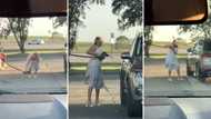 Bystanders laugh hard at woman trying multiple times to put fuel in car, fails dismally: “Has to be fake”