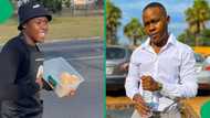 Gauteng man spends birthday hustling on the streets, netizens stan: "May God bless you"