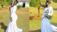 Woman shows off beautiful wedding dress, says talented mom made it