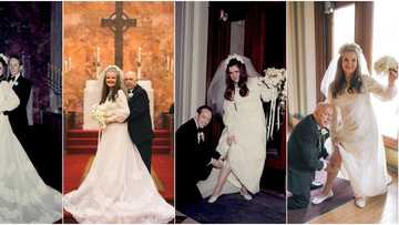 Couple recreates wedding photos 50 years later, bride wears same gown