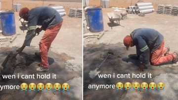 Desperate man falls to his knees while working to pray, emotional video has Mzansi peeps showing him support