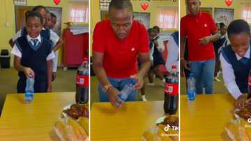 Devoted male Mzansi teacher plays TikTok flip bottle food game with students, SA loves his dedication