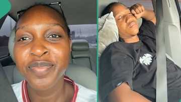 Lady happy as her man sleeps in the car while she's driving him on major highway: "Best driver ever"