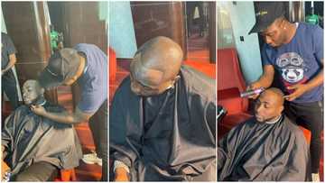 Photos and videos show man giving Davido a haircut for his birthday
