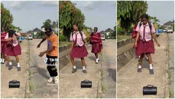 Schoolgirl spontaneously busts dance moves for stranger playing music on Bluetooth speakers in TikTok video