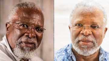 Film legend John Kani shows an image of himself getting vaccinated