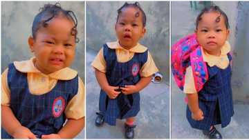 "She's so cute": Pretty baby with lovely skin cries bitterly on her first day of school, video goes viral