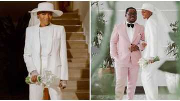 Wedding fashion: Bride defies norm, weds beau in sleek white suit and fedora hat