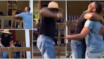 Tearful moment as 70-year-old man sees, hugs military veteran son after 2 years