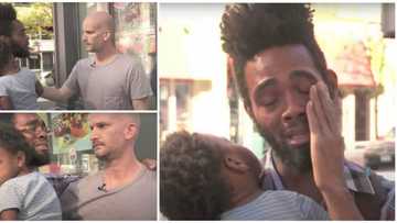 Emotional moment kind man buys homeless single father hotel room for a week, gifts him R14k