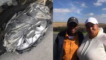 Local ladies tyre completely destroyed, good Samaritans save the day