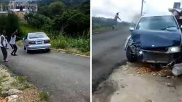 Car goes downhill after tow rope comes loose in viral video fail