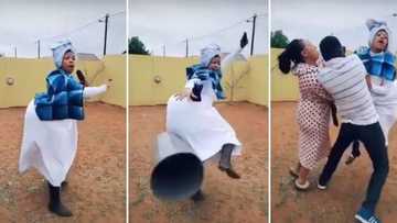 Rakgadi challenge: Whole trash can thrown at woman in funny video