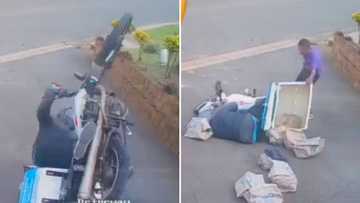 Checkers Sixty60 delivery guy flips over motorbike in Cape Town and drops groceries