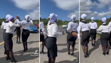 Lutheran Church women in uniform and heels praise and worship on the highway in viral TikTok video
