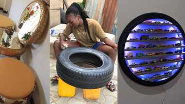 Female furniture maker: Meet the talented lady turning old tyres into unique wall hangings & furniture
