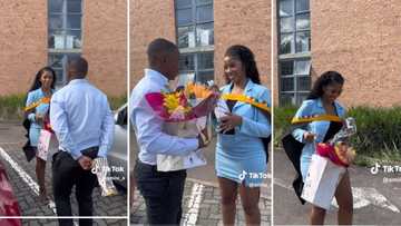 Romantic man surprises bae with gifts and flowers on her graduation day, sweet moment captures SA's hearts