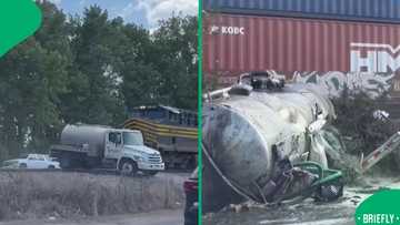 Train slams into septic truck and sends waste flying in shocking crash