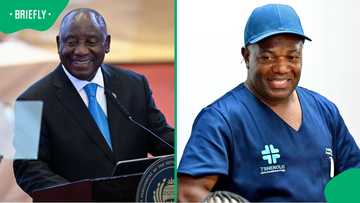 President Cyril Ramaphosa reacts after successful Mankweng Hospital conjoined twins operation