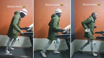Friends poke fun at man's "tsotsi" run on treadmill in hilarious video, SA amused by his suspicious workout