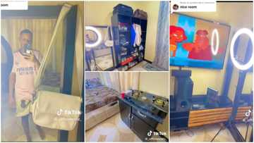 Young man rents 1 room, makes it look like "VIP hotel suite" with cooker, TV and fine bed in video