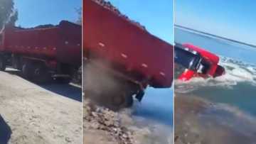 Yena aya kwini: Viral video shows truck submerging in deep water