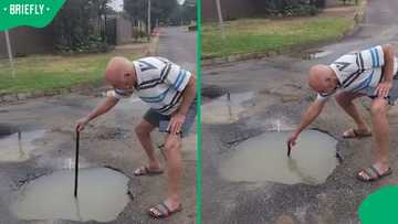“Oh my gosh": Mzansi reacts to pothole so deep it swallowed an old man's walking stick in viral clip