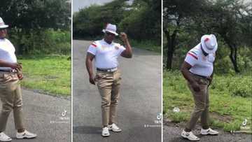 Confident Zulu man shows off his bhinca attire and funny walk in hilarious video has Mzansi laughing out loud