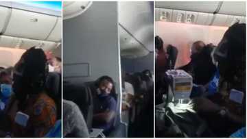 Woman caught on video sewing clothes inside an aeroplane while lady looks on, many react