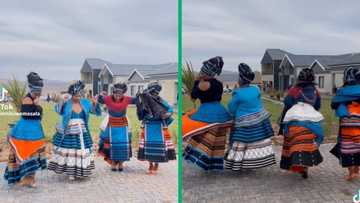 4 Women wearing beautiful Xhosa traditional clothes bust fire dance moves, video trends