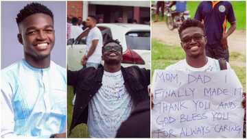 Nigerian man finishes university, carries placard to thank his parents, photos stir reactions