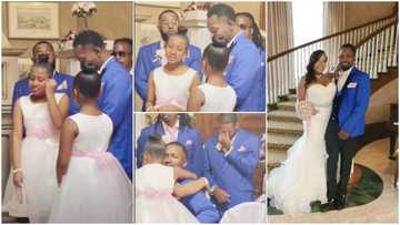 Groom cries for joy on wedding day, adopts bride’s children on the altar, cute photos stir reactions