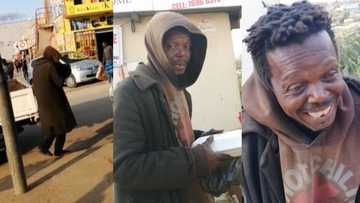 BI Phakathi comes to the rescue of man scrounging for food in dustbin: "You put a smile on his face"