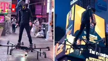 Man flies custom-made hoverboard through New York City's iconic Times Square