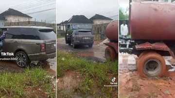 Man tows water tanker with car, pulls it right out of mud: “That’s what you call horsepower.”