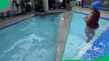 Helper learns how to swim from boss in TikTok Video