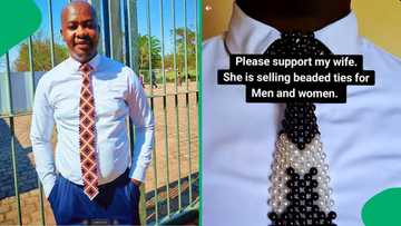 "This is art at its finest": Supportive husband markets wife's beaded ties, SA impressed