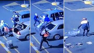 KZN shootout: Mall security guard captured on camera trying to stop armed robbers with a bin