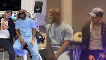 Chelsea star Ziyech stuns musician king promise, visits him in studio to play his favourite song