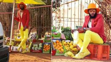 “Best hustler”: Mzansi wowed by well dressed guy selling veggies on the road